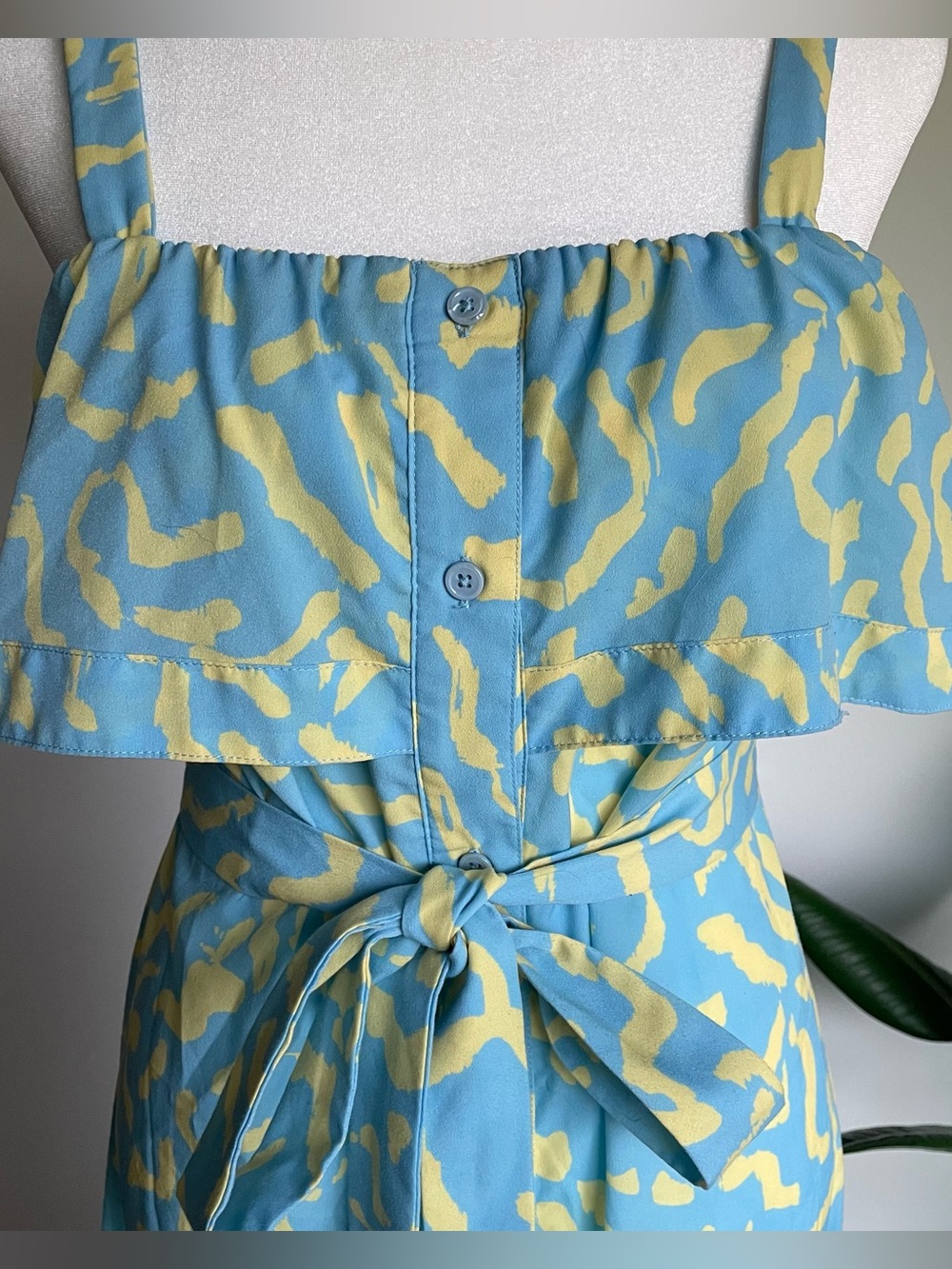 Derek Lam Blue yellow Scribble Print Tie Midi Dress Size 42 US 6 /Medium - Picture 2 of 11